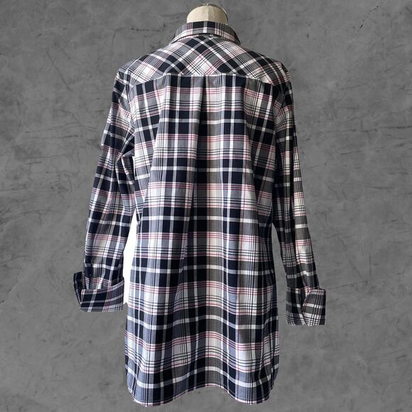 Talbots Plaid Black Red White Tunic Collared Wrinkle Resistant - Womens 8 - Picture 5 of 7